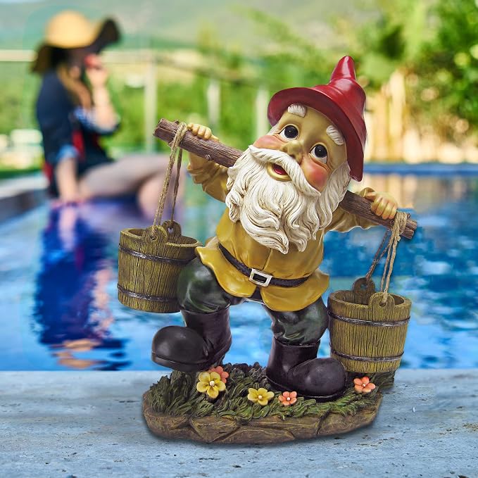 Garden Gnome Statue - Barney Two Buckets Garden Gnome - Lawn Gnome