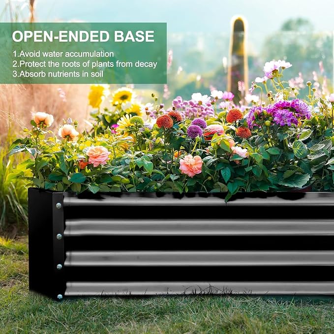 Land Guard 3 Pack 8×4×1ft Galvanized Metal Raised Garden Bed, Metal Planter Kit Box Outdoor for Deep-Rooted Vegetables, Flowers, Green and Herbs, Gray