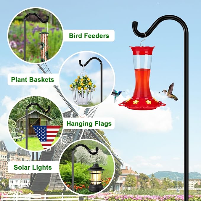 FEED GARDEN Sheperds Hooks for Outdoor Bird Feeder Pole 76 Inch Adjustable Tall Heavy Duty Shepherds Hooks for Hanging Plant Baskets, Solar Lights, Wedding Decor, Lanterns, Black (2 Pack)