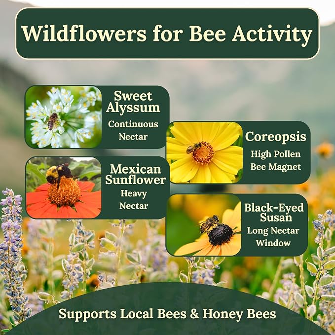 Wildflower Seeds for Bees & Butterflies – 22 Variety Pollinator Mix – 160,000+ Seeds – Annual & Perennial Wildflower Blend – 4 oz