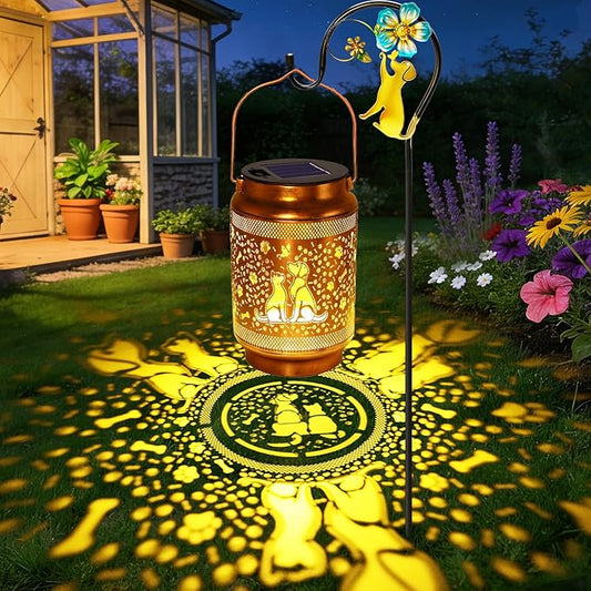 Dog Solar Lanterns Outdoor Waterproof Solar Garden Decor, Birthday Gifts for Women Mom Grandma, Metal Hanging Lights with Shepherd Hook for Outside Yard Patio Pathway Backyard Porch