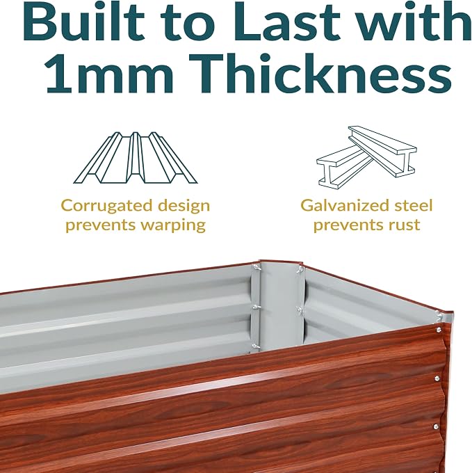 Sunnydaze Galvanized Raised Garden Bed Kit - 4x2x1 ft Outdoor Raised Garden Bed - Metal Planter Box for Vegetables, Flowers, Herbs - Woodgrain - 4' x 2' Rectangle