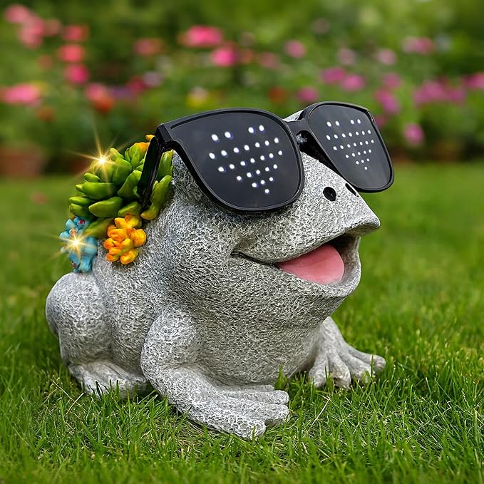 Frog Solar Garden Statue Decor with Succulent and Led Lights Outdoor Decoration for Lawn Backyard Patio Yard Ornament Housewarming Birthday Gifts for Mom Grandma Women