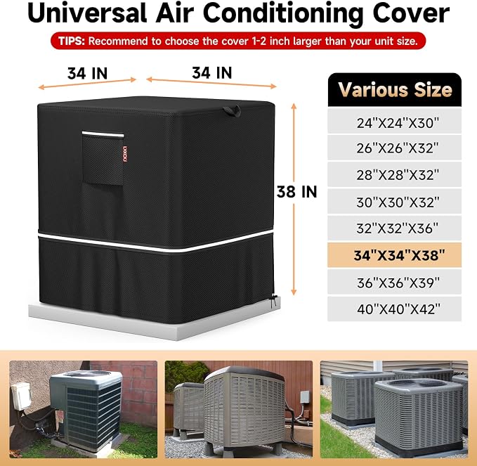 LXKCKJ Air Conditioner Cover for Outside Units - 420D Waterproof Air Conditioner Protection Covers for Window Unit - Winter AC Covers Fits AC Condensing HVAC Unit(Black-34''LX34''WX38''H)