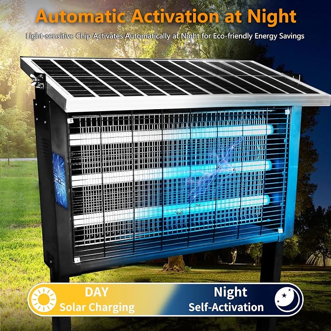Powerful Super Large Solar Bug Zapper Outdoor for 8000 sq.ft, Rechargeable Solar Mosquito Zapper with High Powered, Outdoor Bug Zapper for Patio Garden Backyard RV Camping with 30W Solar Panel