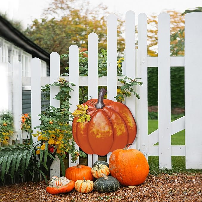 Veclotch Metal Pumpkin Garden Stake Outdoor Fall Decor, Decorative Pumpkin Yard Sign Outside Garden Lawn Décor for Autumn Harvest Thanksgiving Halloween Decoration (1)