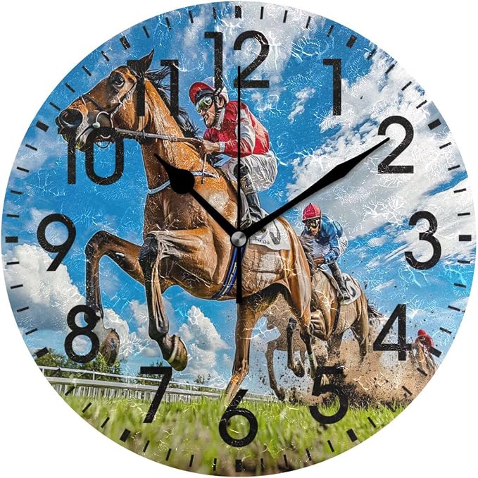 ALAZA Home Decor Funny Sport Horse Sky Round Acrylic 9.84 Inch Wall Clock Non Ticking Silent Clock Art for Living Room Kitchen Bedroom