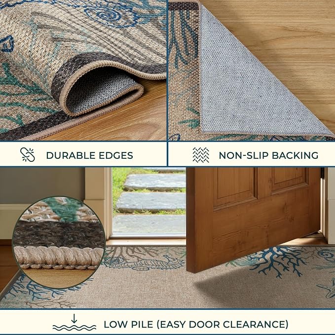LIVEBOX Modern Easy Jute Outdoor Rug 8x10, Washable Rugs for Living Room Indoor Outdoor Non Slip Large Patio Coastal Animal Farmhouse Area Rugs, Carpet for Backyard Office Decor(Olive 8'x10')