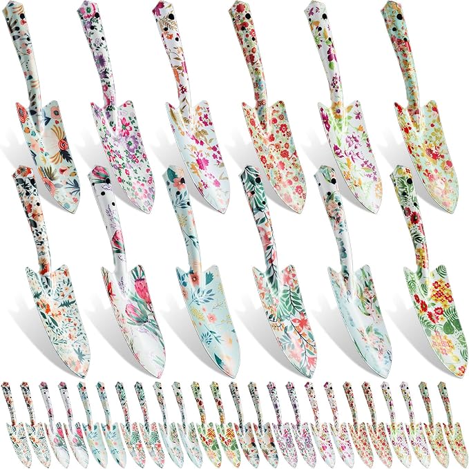 24 Pcs Floral Garden Shovels Bulk Gardening Gift for Women Heavy Duty Metal Garden Tools Floral Hand Shovel Planting for Summer Employees Birthday Thank You Gifts (Multiple Flowers)