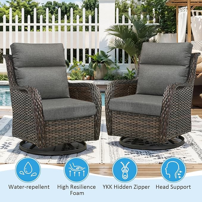 Sunbrella Outdoor Patio Chair Cushions 44x21x3.5 inch, Set of 2 Thicken Comfy Cushions for Rocker Non Slip Fade Shield Water Repellent High Back with Ties, Demo Graphite