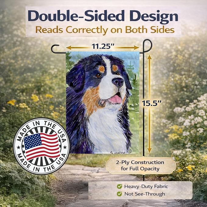 Caroline's Treasures SS8867GF Bernese Mountain Dog Garden Flag Mailbox Flag Decorative Yard Flag Banner Outside Patio Artwork Yard Flower Beds, Garden Size, Multicolor
