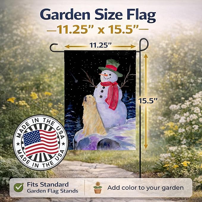 Caroline's Treasures SS8951GF Snowman with Golden Retriever Garden Flag Mailbox Flag Decorative Yard Flag Banner Outside Patio Artwork Yard Flower Beds, Garden Size, Multicolor