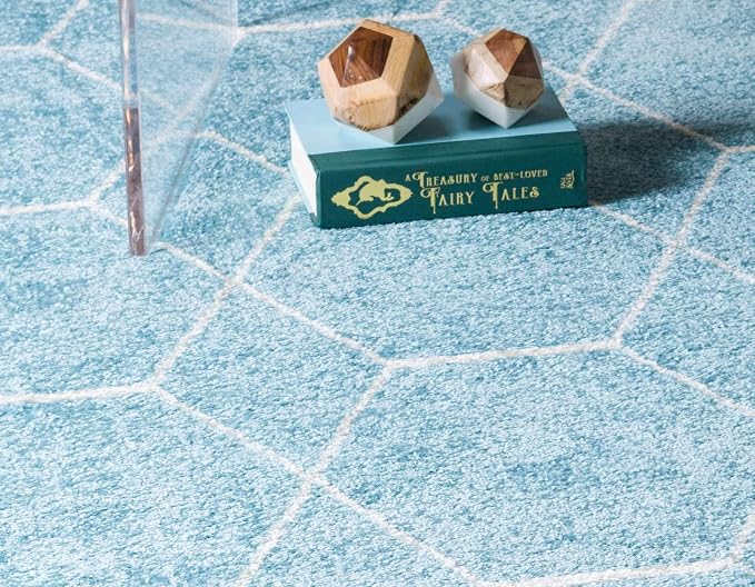 Unique Loom Trellis Frieze Collection Area Rug - Geometric (9' x 12' 2", Light Blue/ Ivory)