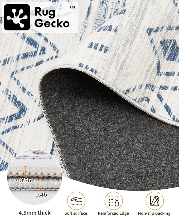 Miukiki 9x12 Area Rug for Living Room, Washable Non Slip Moroccan Rug Blue | Large Soft Rug for Kitchen Bedroom Dining Room Office, Low Pile Indoor Floor Carpet Home Decor 9'x12'