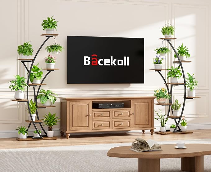 Plant Stand Indoor with Grow Lights: 64" 2 Pack Large Plant Stands, 8 Tiered Curved Plant Shelf for Indoor Plants Multiple, Tall Lighted Corner Display Stands, Flower Holder for Living Room, Patio