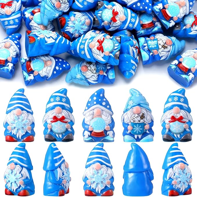 Yaomiao 40 Pcs Mini Resin Winter Gnomes Figurines Winter Snowflake Gnomes Statues Snowflake White and Blue Gnome Figures Table Decor for Holiday Festive Home Kitchen Tiered Tray
