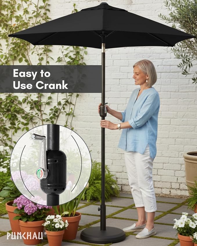 6 Ft Outdoor Patio Umbrella, Easy Open/Close Crank and Push Button Tilt Adjustment - Black Market Umbrellas