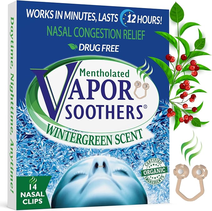 Vapor Soothers Nasal Dilator Clips, Instant Nasal Congestion Relief, Wintergreen, 14 Count, Drug-Free