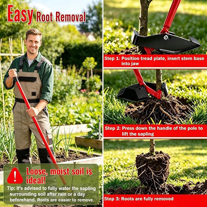 Large Size Sapling Puller Tool - Heavy Duty Tree Root Puller for ¼ to 2" Woody Stems | Fully Uproots Trees & Shrubs | Ergonomic Garden Tool for Landscaping, Farming, Forestry