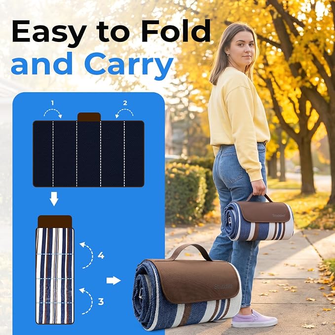 scuddles 60" x 80" Extra Large Outdoor Picnic Blanket – Waterproof, Foldable Travel Mat for Beach, Camping, Grass, Lawn, Park – Dual Layer, Sand-Free, Soft Throw Rug Fits 4 Adults, Summer Accessories