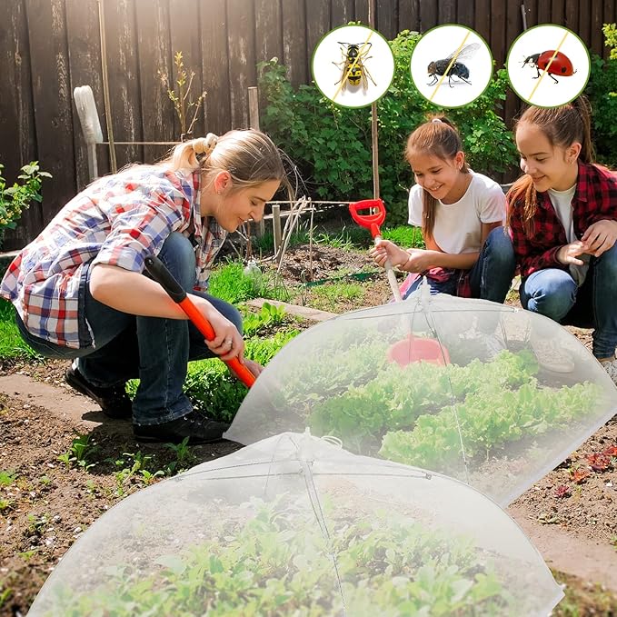 Tanlade 8 Pcs Mesh Plant Cover Protection Tent from Animals Reusable Dome Protect Tent Collapsible Plant Umbrella Netting Food Cover Net for Plants Food Vegetable(24 Inch,White)