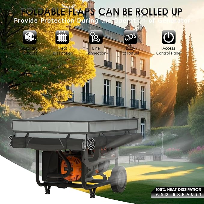 Generator Tent Cover with Bracket,Generator Covers While Running,Rooftop Design,No Water Accumulation,100% Waterproof Heavy Duty Tarps Generator Tent,38 "x28 " x27 ",Gray.