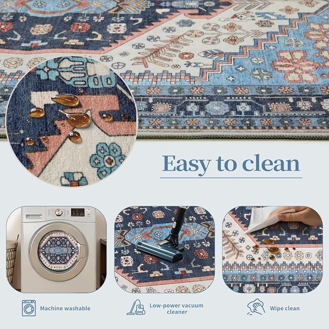 Ciicool 5x7 Area Rugs,Washable Large Boho Carpet for Living Room Bedroom | Oriental Low-Pile Soft Vintage Non-Slip Indoor Throw Carpet for Kitchen Bedside Dining Room Foyer Decor