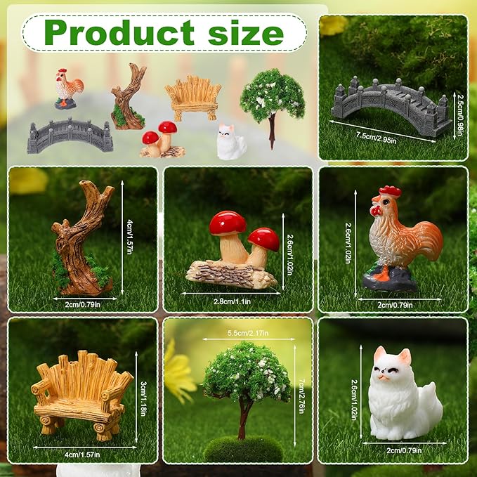 65 Pcs Fairy Garden Accessories Mini Resin Animals Figures | Miniature Table and Chairs Bridge Mushroom Pond Fence Moss Bonsai Landscape Ornaments Kit for Garden DIY Craft