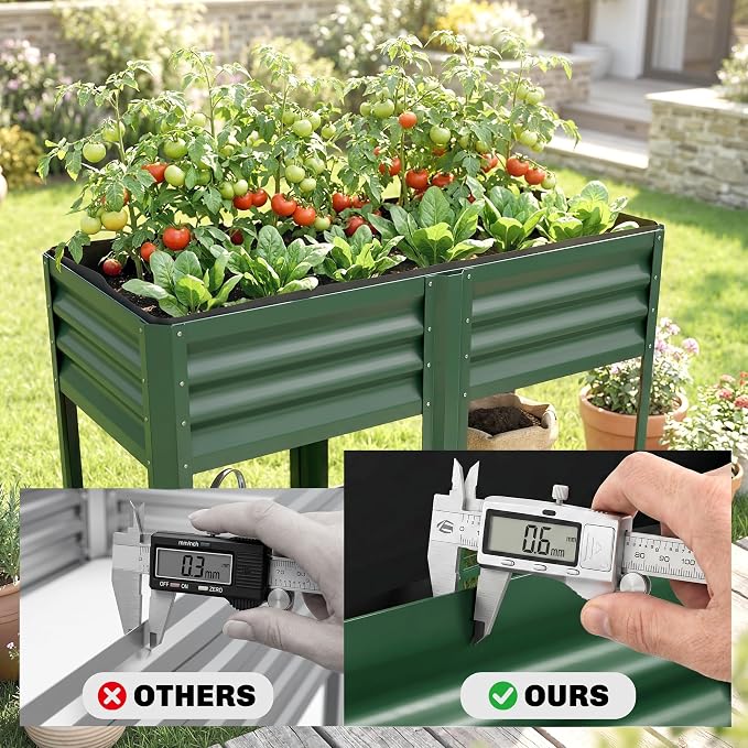 Outsunny Galvanized Steel Raised Garden Bed with Storage Shelf and Bed Liner, Elevated Planter Box with Legs for Flowers, Vegetables, and Herbs, for Outdoor Patio Yard, Glove Included, Green