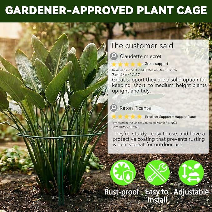 Thealyn 20 Pack Plant Support Stakes, 10" W x 24" H Metal Peony Cages and Supports, Rustproof Half Round Garden Plant Stakes for Indoor Outdoor Plants, Hydrangea, Rose, Tomato, Monstera