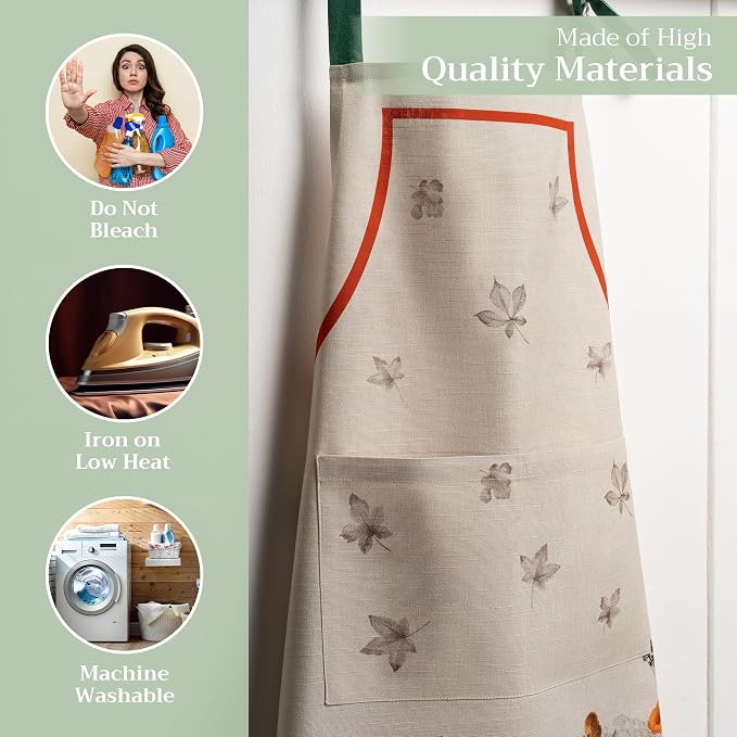 Maison d' Hermine Aprons for women with Pocket 100% Cotton (27.50"x31.50") | Adjustable Neck Strap & long ties Apron Men Chef Wedding Cooking Gardening Server Maid