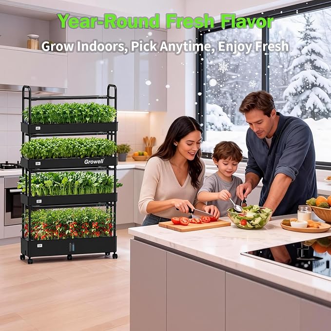 Growell 120 Pods Large Hydroponics Growing System Kit, Indoor Hreb Garden | Vertical Hydro Garden with 2 Light Modes & 2 Timer, Smart Water Circulation, 48L Water Tank, Movable & Space-Saving Design