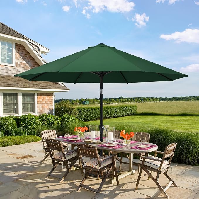 MASTERCANOPY 9FT Patio Umbrella with Push Button Tilt and Crank, Outdoor Market Umbrella with 8 Sturdy Ribs, UV Protection & Waterproof for Garden, Deck, Backyard, Pool (Forest Green)