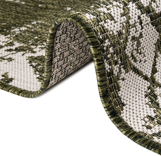 Unique Loom Outdoor Bohemian Collection Area Rug - Anthro (3' 3" x 12' Runner, Green/ Ivory)
