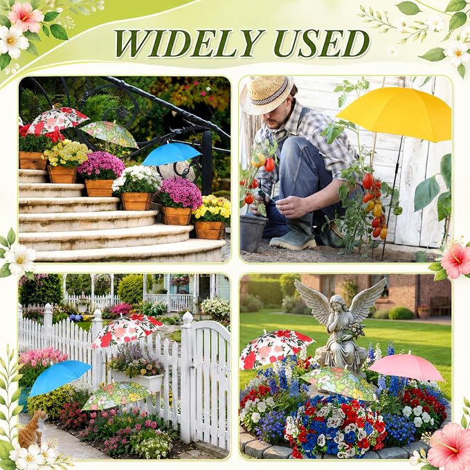 6 Pcs Flower Plant Umbrellas for Outdoor Plants 23.6" Wide Adjustable Height Floral Umbrella Shade Canopy Cover for Summer Garden Potted Plants Flower Beds UV Block & Heat Protection