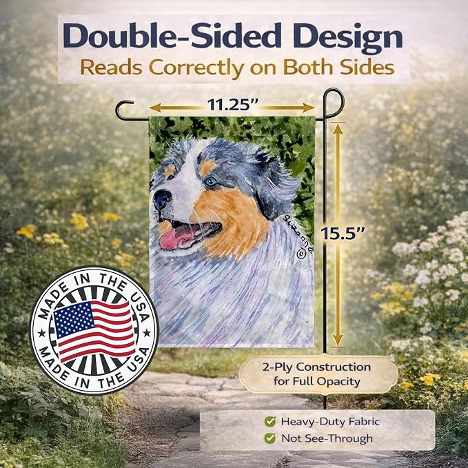 Caroline's Treasures SS8736GF Australian Shepherd Garden Flag Mailbox Flag Decorative Yard Flag Banner Outside Patio Artwork Yard Flower Beds, Garden Size, Multicolor
