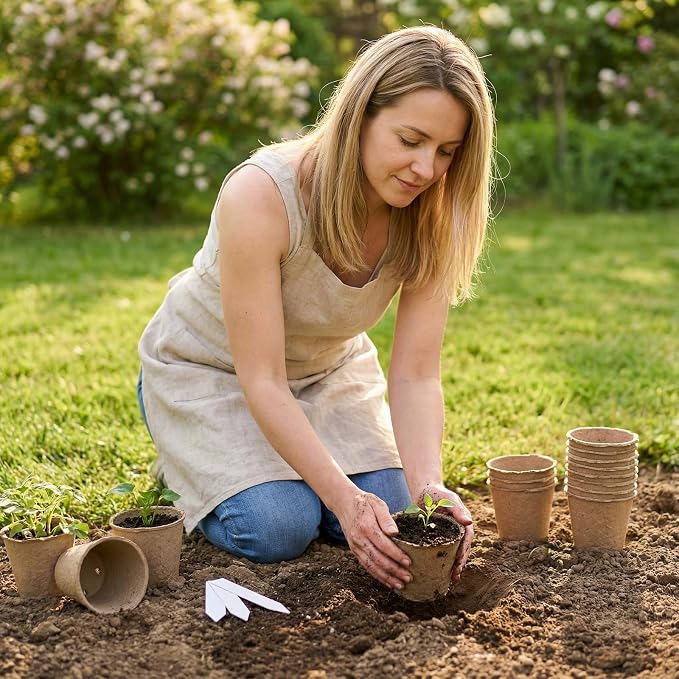 20 Packs 5 Inch Peat Pots with 20 Pcs Plant Labels, Biodegradable Seedling Pots with Drainage Holes, Nursery Pots Breathable Plant Containers, Seed Starter Kit for Vegetables, Flowers