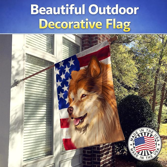 Caroline's Treasures CK6524CHF Finnish Lapphund Dog American Flag House Flag Large Porch Sleeve Pole Decorative Outside Yard Banner Artwork Wall Hanging, Polyester, House Size, Multicolor