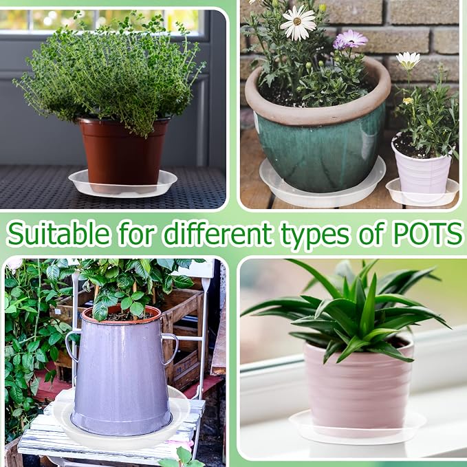 OUPSAUI Plant Saucer Pot Tray, 6 Pack Clear Plant Saucers for Indoors, Large Plastic Dish Suacer Water Drip Tray for Potted Plants Flowers (14 Inches)