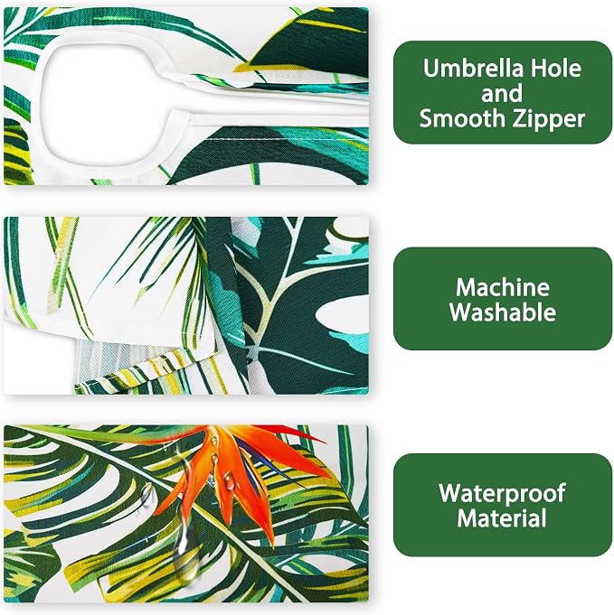 Green Leaves Outdoor Tablecloth with Umbrella Hole 60" x 120" Waterproof Zipper Table Cloth for Patio Table - Ideal Tablecloths for Picnics, Camping, and Yard Use