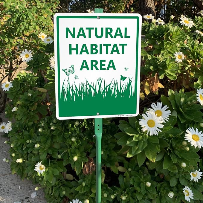 SmartSign 12 x 10 inch Natural Habitat Area Yard Sign & Stake Kit, 40 mil Laminated Rustproof Aluminum, 3 foot Stake, Green and White, Set of 1, For Lawn, Garden
