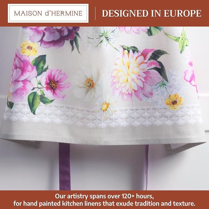 Maison d' Hermine Aprons for women with Pocket 100% Cotton (27.50"x31.50") | Adjustable Neck Strap & long ties Apron Men Chef Wedding Cooking Gardening Server Maid