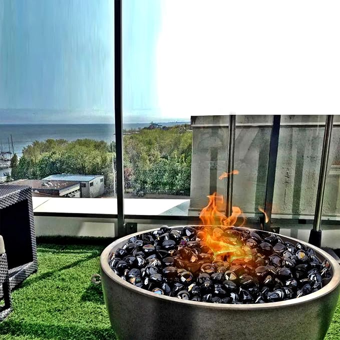 Mr. Fireglass 10 Pounds Blended Fire Glass Diamonds for Fireplace Fire Pit & Lanscaping - 1 inch High Luster Onyx Black Fire Rocks (Pack of 2)