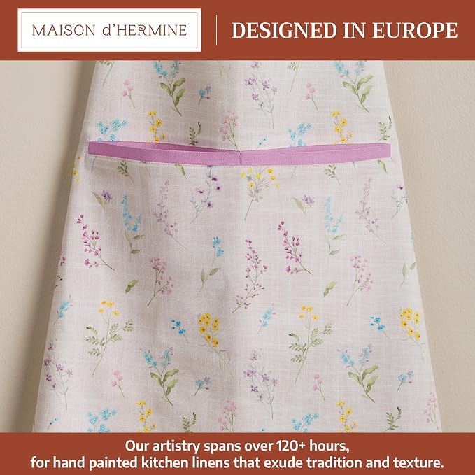 Maison d' Hermine Aprons for women with Pocket 100% Cotton (27.50"x31.50") | Adjustable Neck Strap & long ties Apron Men Chef Wedding Cooking Gardening Server Maid