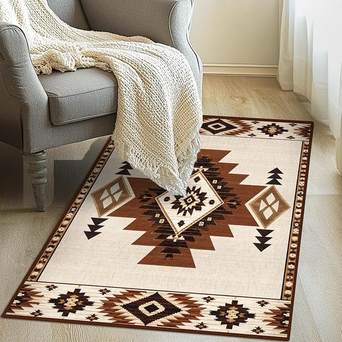 Western Entryway Rug 2x3 Southwestern Aztec Area Rug for Entry | Machine Washable Southwest Tribal Navajo Door Mat Low Pile Non-Slip Carpet for Entry Bedroom Kitchen Bathroom Laundry