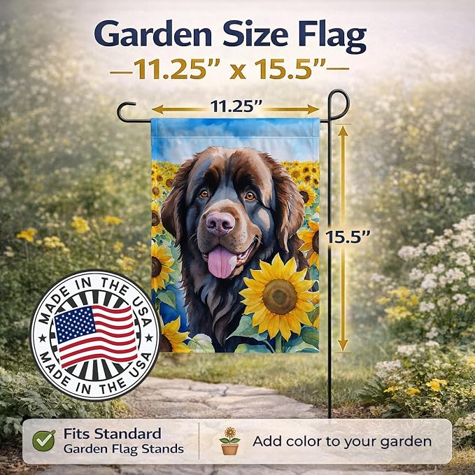 Caroline's Treasures DAC6124GF Newfoundland in Sunflowers Garden Flag Mailbox Flag Decorative Yard Flag Banner Outside Patio Artwork Yard Flower Beds, Garden Size, Multicolor