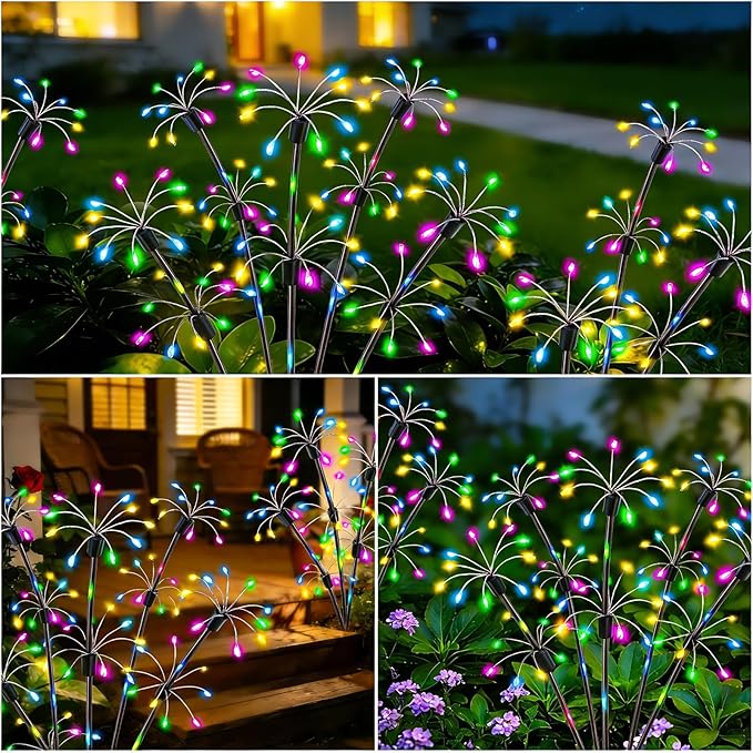 Solar Garden Lights Outdoor, 8 Pack 2-Layer Multicolor Solar Firework Lights, Waterproof Starburst Fairy Light Garden Decor for Yard Patio Pathway Lawn, Unique Gifts for Women Mom Grandma Mother's Day