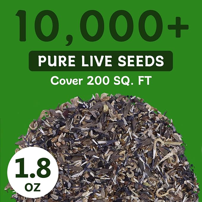 LUOJIBIE Wildflower Seeds Bulk, 10,000+ Flowers Seeds for Planting Outdoor, 16 Varieties Annual & Perennial Flowers Seeds Mix Color for Garden, 2 Oz Packet, Non-GMO, Attracts Pollinators, Easy to Grow