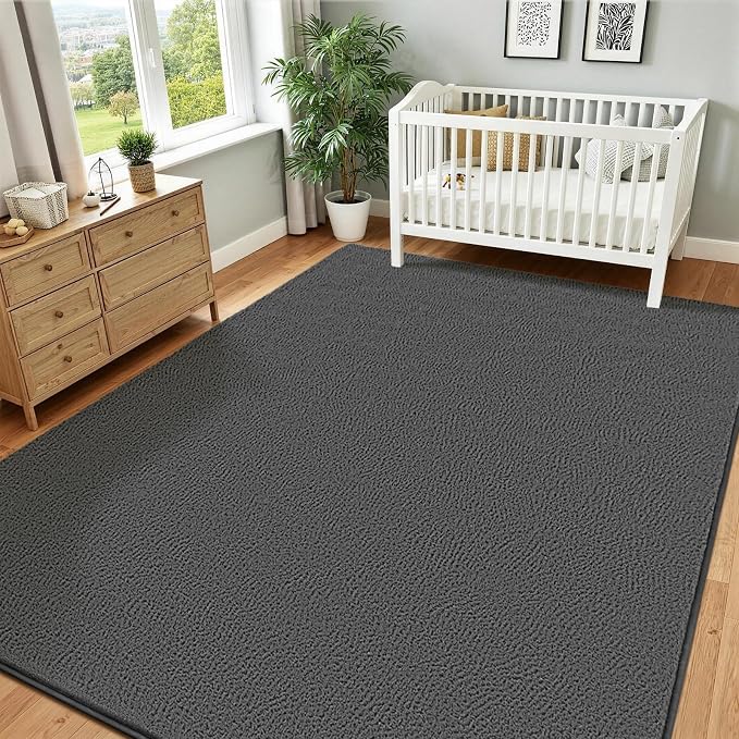 Vasofe 8x10 Large Rugs for Living Room Bedroom, Modern Washable Area Rug | Thickened Memory Foam Carpets, Minimalist Rug for Boys Room, Office, Playroom, Classroom, Soft, Non Slip Carpet, Grey