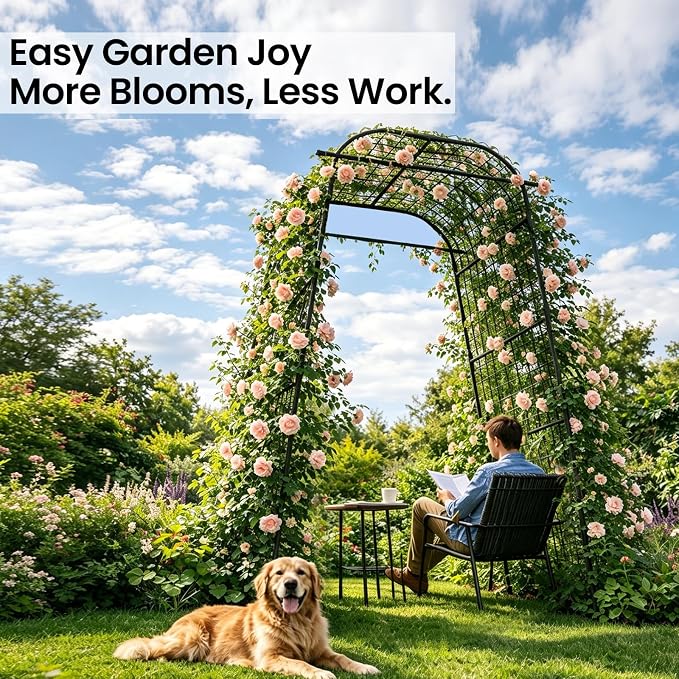 Garden Arch Trellis 83" H x 49" L x 31.5" W Heavy-Duty Plant Support with Nylon Netting & 100 Leaf Ties – Reusable Climbing Trellis for Tomatoes, Cucumbers, Beans & Flowers (Large)